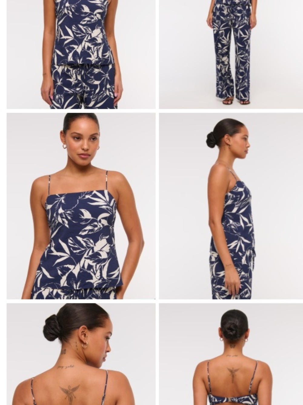 Abercrombie & Fitch Navy and Ivory Leaf-Print Wide-Leg Tank & Pant Set
